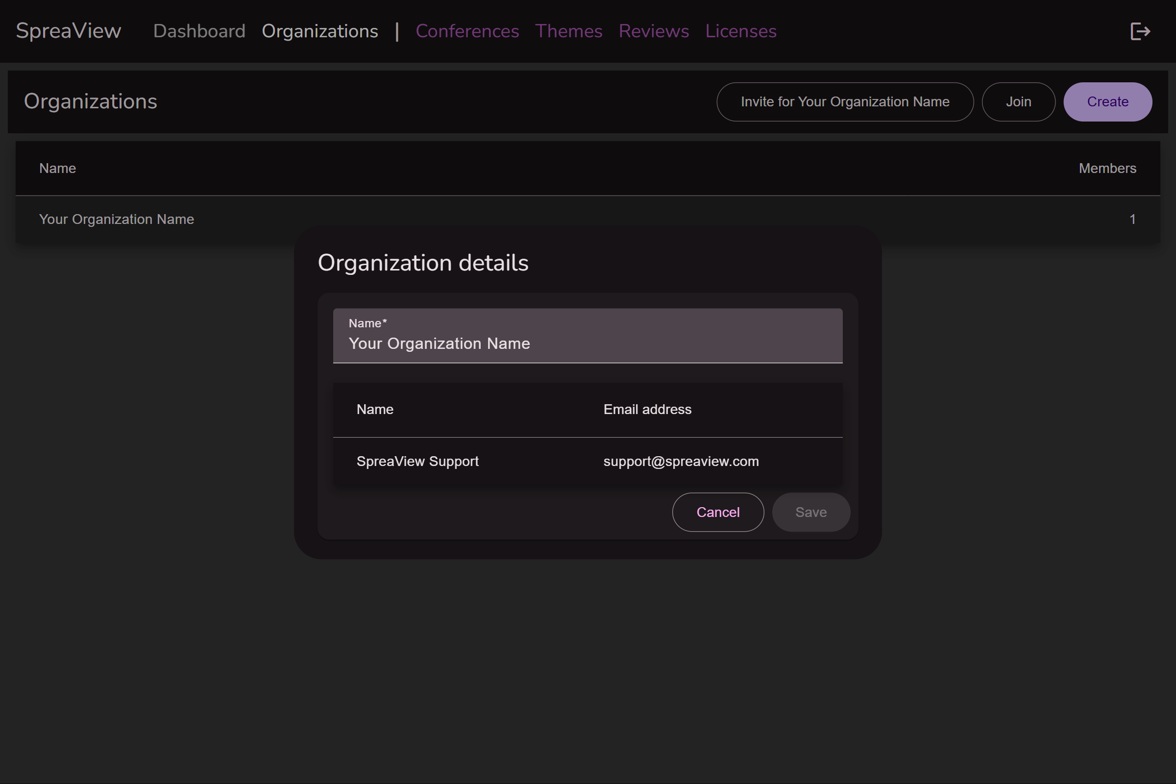 Editting an organization